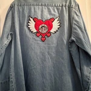 Denim Shirt with Heart and Wings Patch
